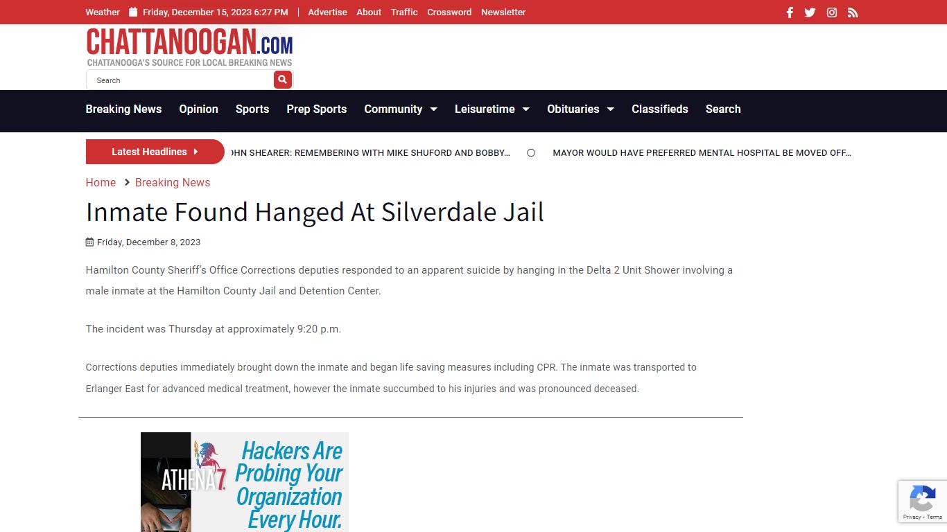 Inmate Found Hanged At Silverdale Jail - Chattanoogan.com